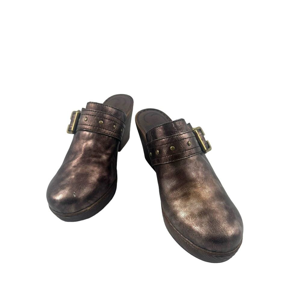 B.O.C Born Concept Womens 9M Mule Clogs Metallic Brown Leather Buckle Round Toe